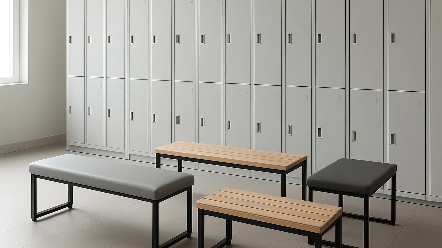 Bancos de vestuario Zentry en instalacion deportiva