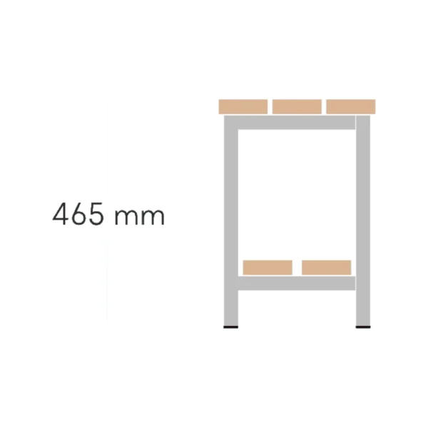 Esquema oficial con la altura de asiento de 465 mm del banco de vestuario de pino Zentry Esquema oficial con la altura de asiento de 465 mm del banco de vestuario de pino Zentry