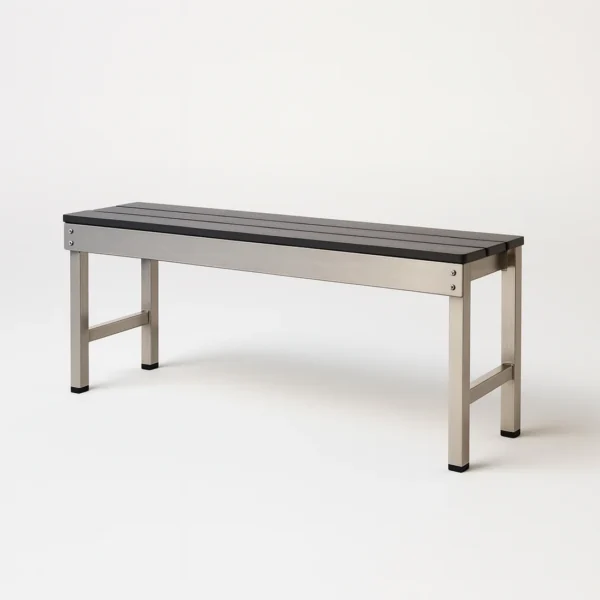 Banco de vestuario fenólico Zentry ZEL-F182, sencillo, en tablero compacto de 12 mm sobre Banco de vestuario fenólico Zentry ZEL-F182, sencillo, en tablero compacto de 12 mm sobre estructura de acero inoxidable