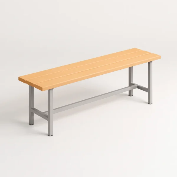 Banco de vestuario de melamina Zentry, modelo sencillo de 1500 mm con estructura gris RAL Banco de vestuario de melamina Zentry, modelo sencillo de 1500 mm con estructura gris RAL 7035