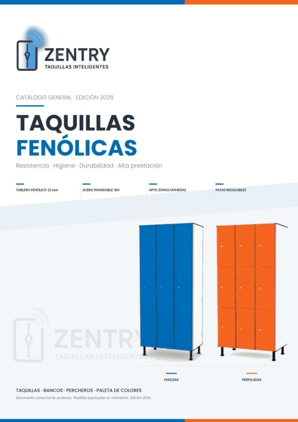 Portada del catálogo 2026 de taquillas fenólicas Zentry