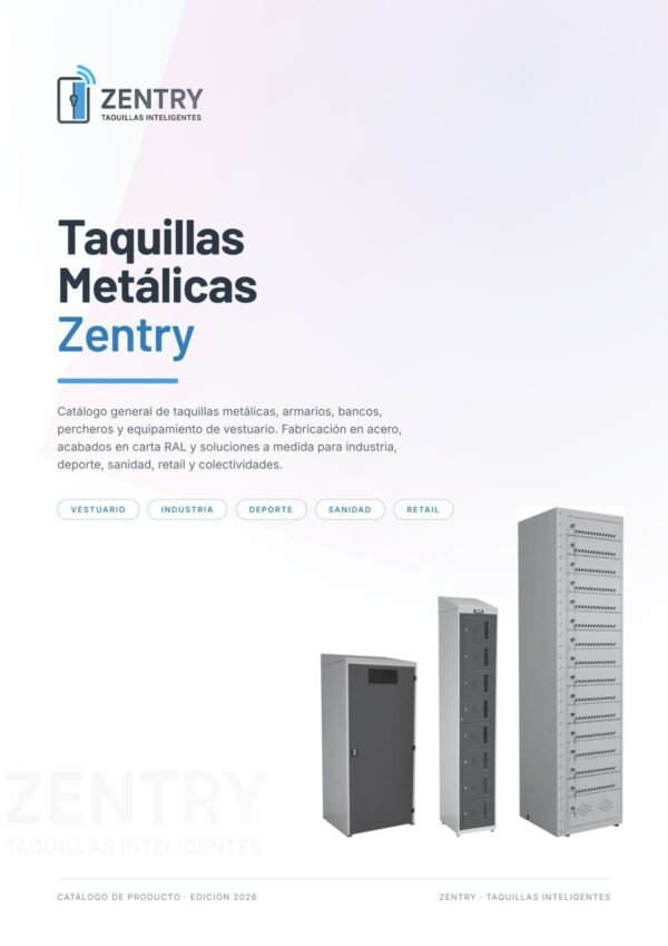Portada del catálogo 2026 de taquillas metálicas Zentry