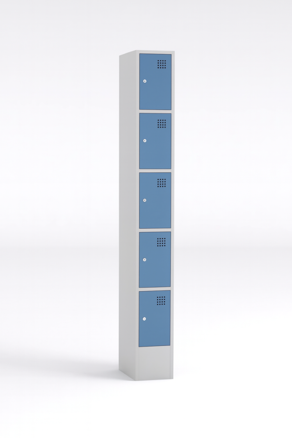 Taquilla metálica de 5 puertas, módulo 1, puertas azules