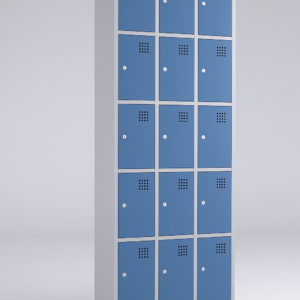 Taquilla metálica de 5 puertas, módulo 3, tres columnas, puertas azules