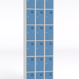 Taquilla metálica de 6 puertas, módulo 3, tres columnas, puertas azules